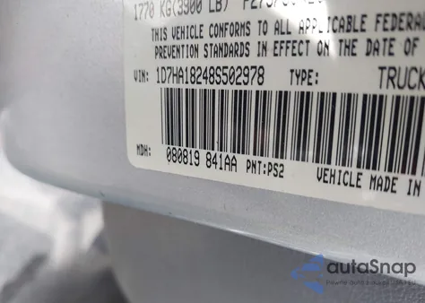 2008 Dodge Ram 1500 Slt from USA, damaged, VIN 1D7HA18248S502978